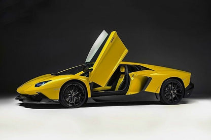 Aoshima 1/24 scale Lamborghini Aventador LP720-4 50th Anniversario plastic model kit showing detailed engine and scissor doors - DARUMA AUSTRALIA PTY LTD