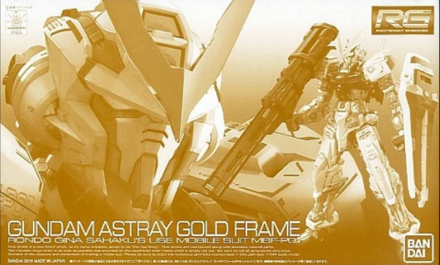 Bandai Real Grade 1/144 Gundam Astray Gold Frame model kit - Detailed gold internal skeleton and black gloss armor - DARUMA AUSTRALIA PTY LTD