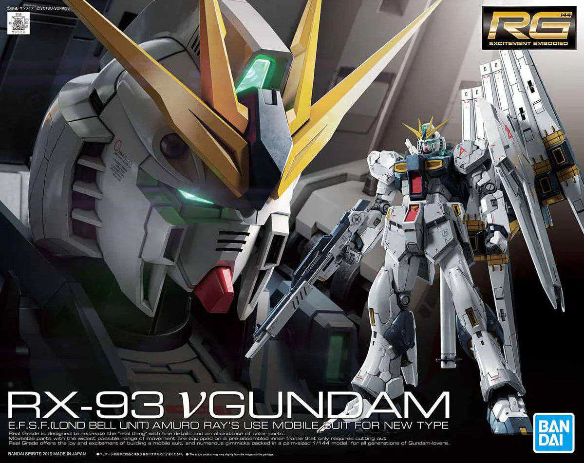 Bandai Real Grade 1/144 Nu Gundam model kit - RX-93 v Gundam with Fin Funnels and beam rifle