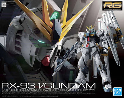 Bandai Real Grade 1/144 Nu Gundam model kit - RX-93 v Gundam with Fin Funnels and beam rifle