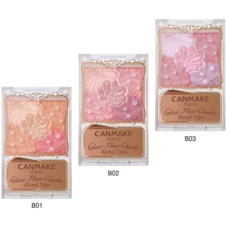 CANMAKE Glow Fleur Cheeks Blend Type - 4-Color Gradient Blush and Highlighter with Brush - DARUMA AUSTRALIA PTY LTD