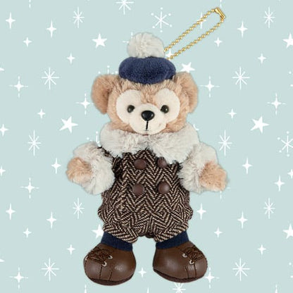 Duffy the Disney Bear plush badge in Winter Twinkling Town outfit with blue coat and star scarf  - DARUMA AUSTRALIA PTY LTD