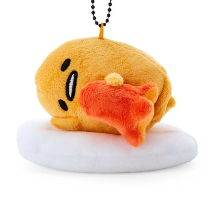 Official Sanrio Gudetama Mascot Holder featuring the lazy egg laying face down, designed to hang on.