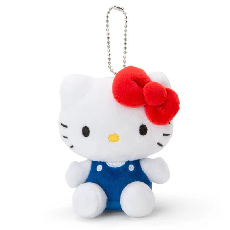 Hello Kitty white cat mascot holder figure with her signature red bow, official Sanrio merchandise.