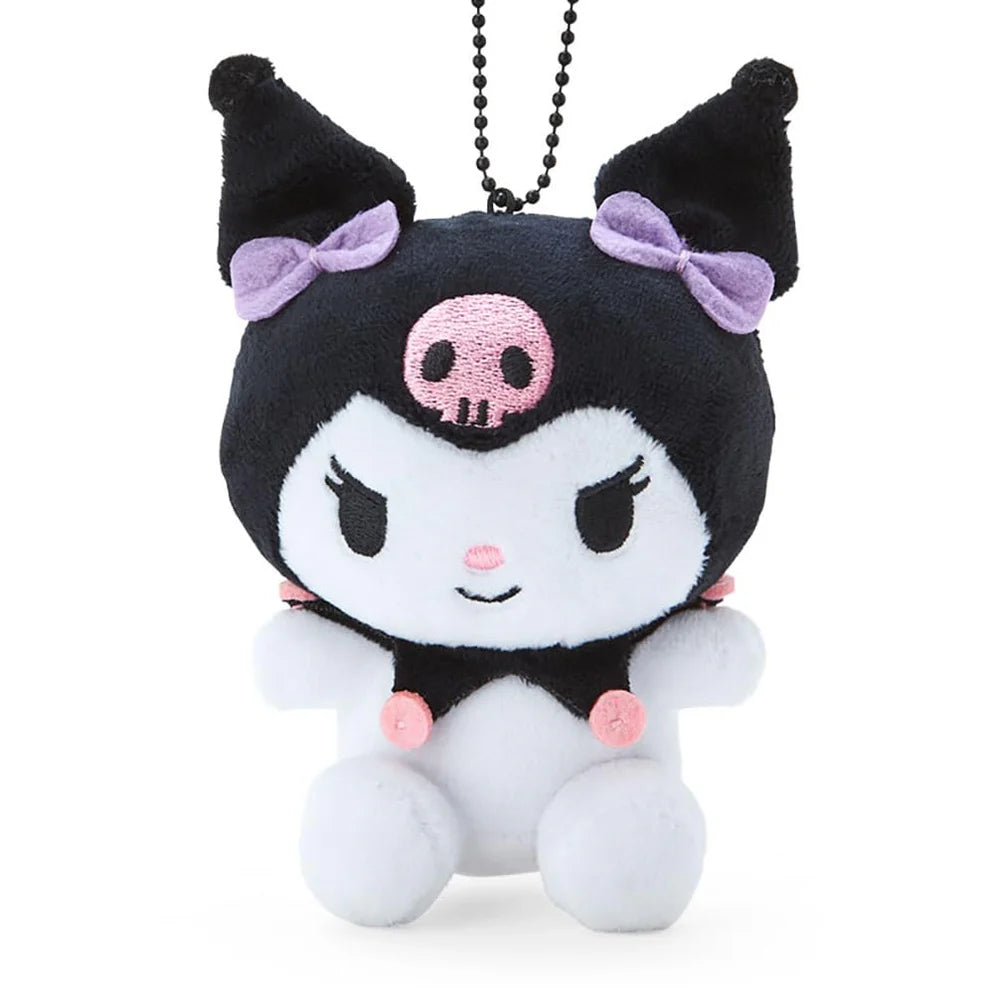 Official Sanrio Kuromi mascot holder featuring her signature black jester hat and pink skull.