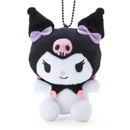 Official Sanrio Kuromi mascot holder featuring her signature black jester hat and pink skull.