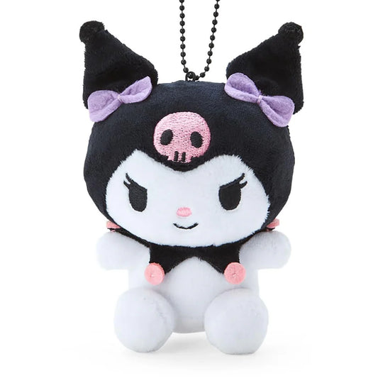 Official Sanrio Kuromi mascot holder featuring her signature black jester hat and pink skull.