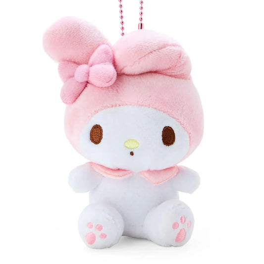 My Melody pink bunny mascot holder figure, official Sanrio merchandise for desktop decoration.