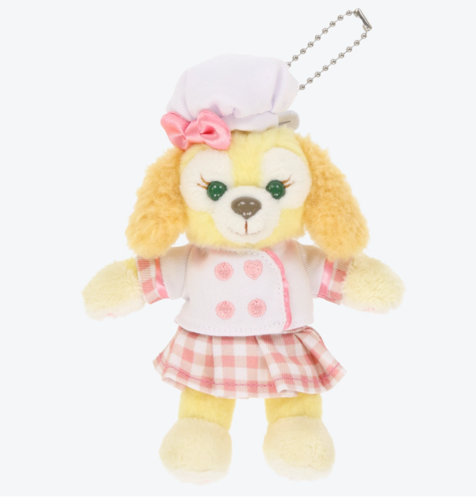 Official CookieAnn plush keychain from Tokyo DisneySea wearing a chef hat and pink bow - DARUMA AUSTRALIA PTY LTD