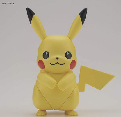 Assembled Pikachu model kit showing articulation and interchangeable facial expressions - DARUMA AUSTRALIA PTY LTD