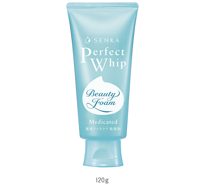 Senka Perfect Whip Medicated Acne Care 120g green tube - Soothing Japanese facial cleanser for acne and sensitive skin - DARUMA AUSTRALIA PTY LTD