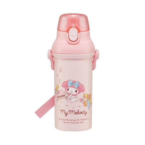 My Melody 480ml push-button water bottle by Skater Japan, pink Sanrio character direct-drink bottle for kids - DARUMA AUSTRALIA PTY LTD