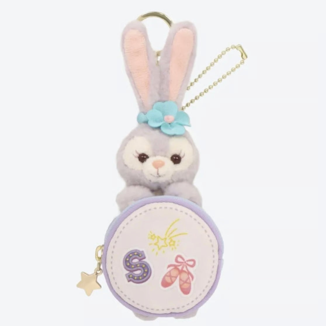 StellaLou lavender rabbit plush keychain and matching pouch set from Tokyo DisneySea Duffy and Friends Say Cheese collection - DARUMA AUSTRALIA PTY LTD