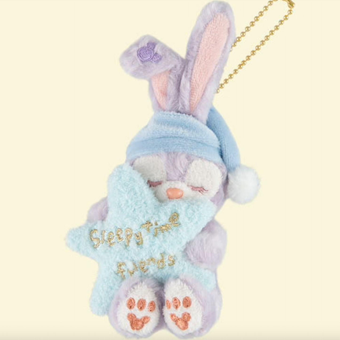 Official StellaLou Sweet Dreams plush keychain with closed eyes and pajama outfit - DARUMA AUSTRALIA PTY LTD