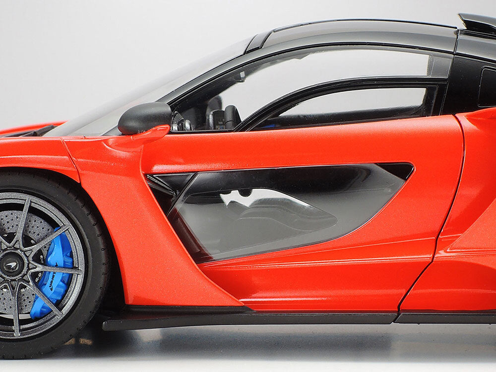 Tamiya 1/24 scale McLaren Senna plastic model kit featuring a detailed V8 engine, rotating brake discs, and movable aero parts - DARUMA AUSTRALIA PTY LTD