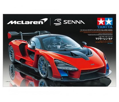 Tamiya 1/24 scale McLaren Senna plastic model kit featuring a detailed V8 engine, rotating brake discs, and movable aero parts - DARUMA AUSTRALIA PTY LTD