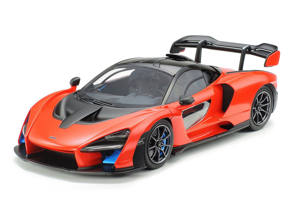 Tamiya 1/24 scale McLaren Senna plastic model kit featuring a detailed V8 engine, rotating brake discs, and movable aero parts - DARUMA AUSTRALIA PTY LTD