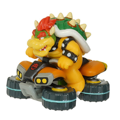 Toy figure of a character with a shell and kart on a white background